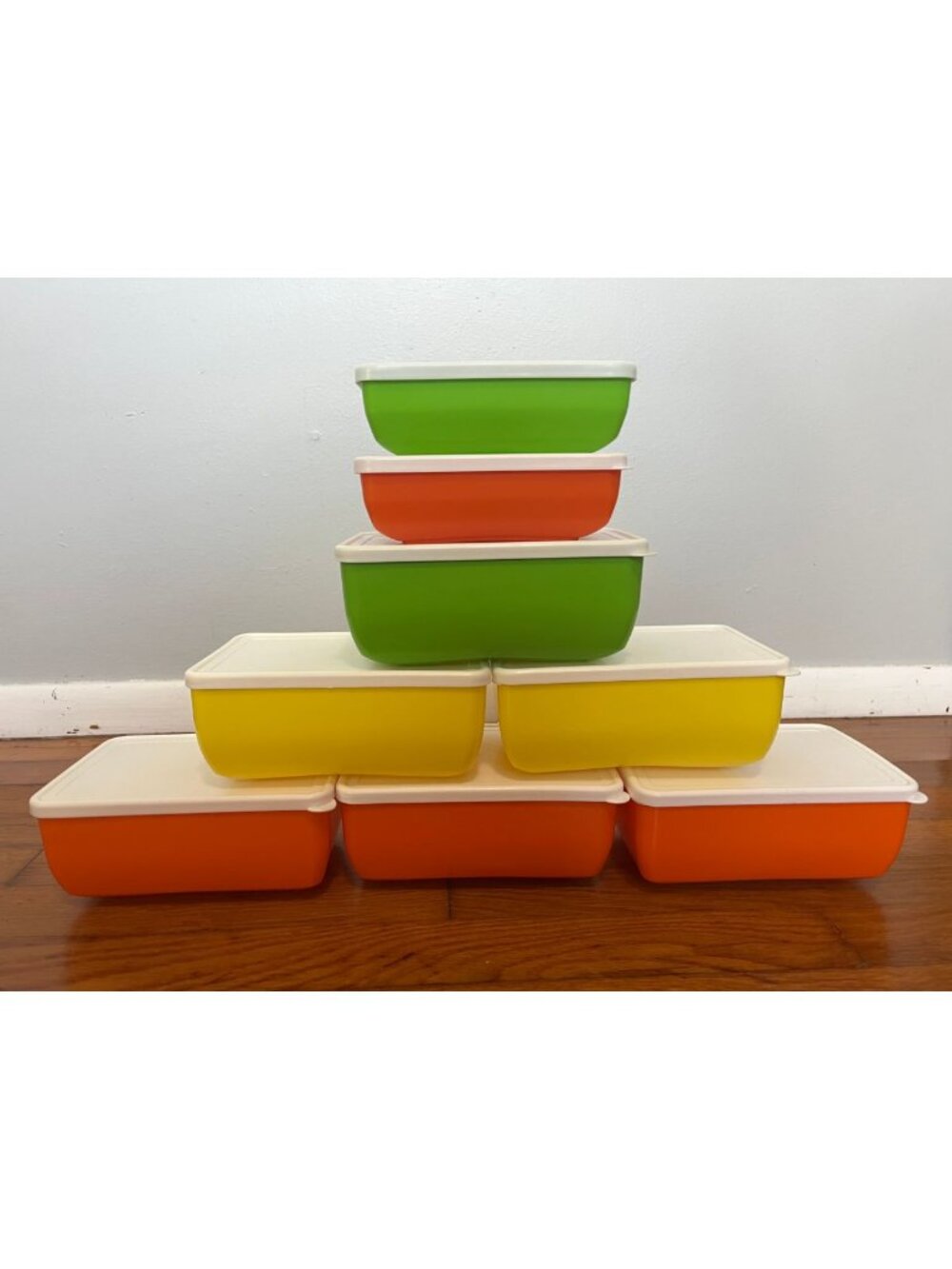 MCM Blisscraft of Hollywood Storage 8 Containers W/ Lids Orange, Green, Yellow